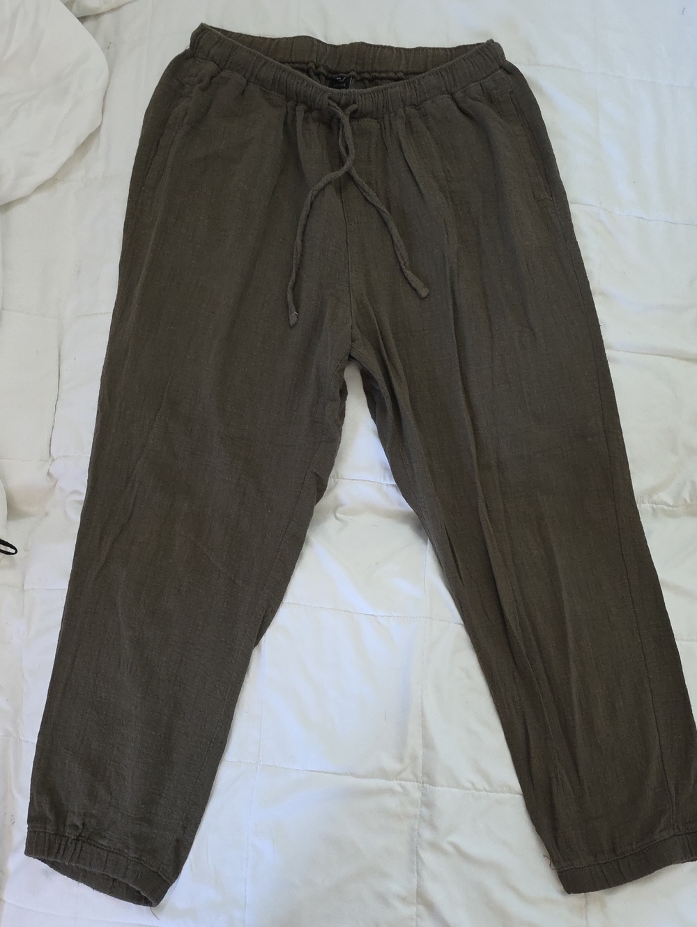 Rewash Olive Green Drawstring Joggers Linen-look- Juniors Large